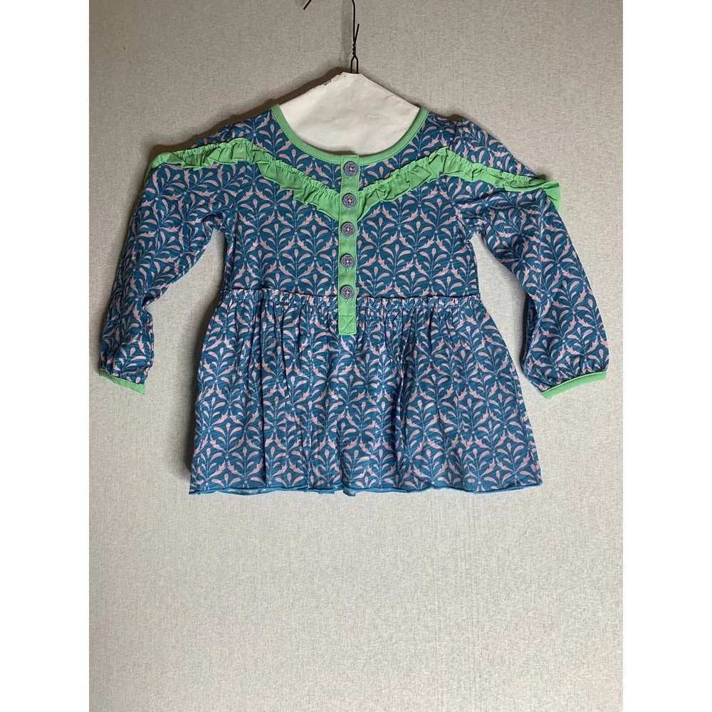 Matilda Jane Top Girls Size 2 Blue Pink Green Damask Ruffle Boho Cottagecore